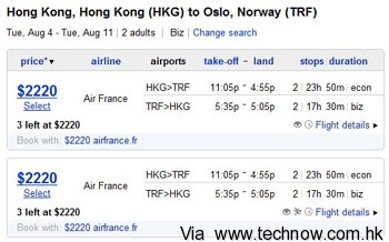 Bing Travel - Showing Airlines Prices