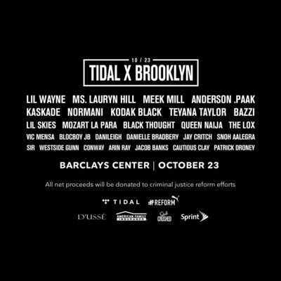 眾多明星將在第四屆年度TIDAL X: Brooklyn演唱會上為美國刑事司法改革發聲