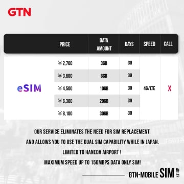 【eSIM大容量方案現身！ ] 如果您想在羽田機場獲得 eSIM，請看這裡！在 GTN 羽田分店購買預付費 SIM 卡。